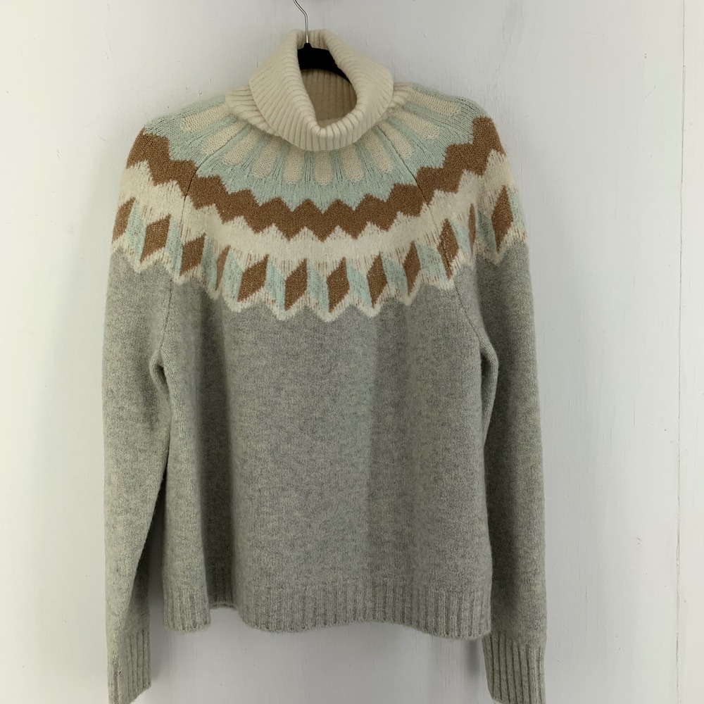 J.Crew Womens Fair Isle Nordic Alpine Alpaca Wool Blend Turtleneck Sweater Large